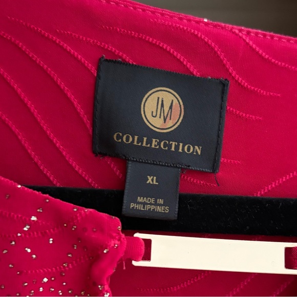 🆕🌹JM Collection Red Jacquard Knit Sparkle Top Glam Blouse Size XL Petite Large - Picture 11 of 16